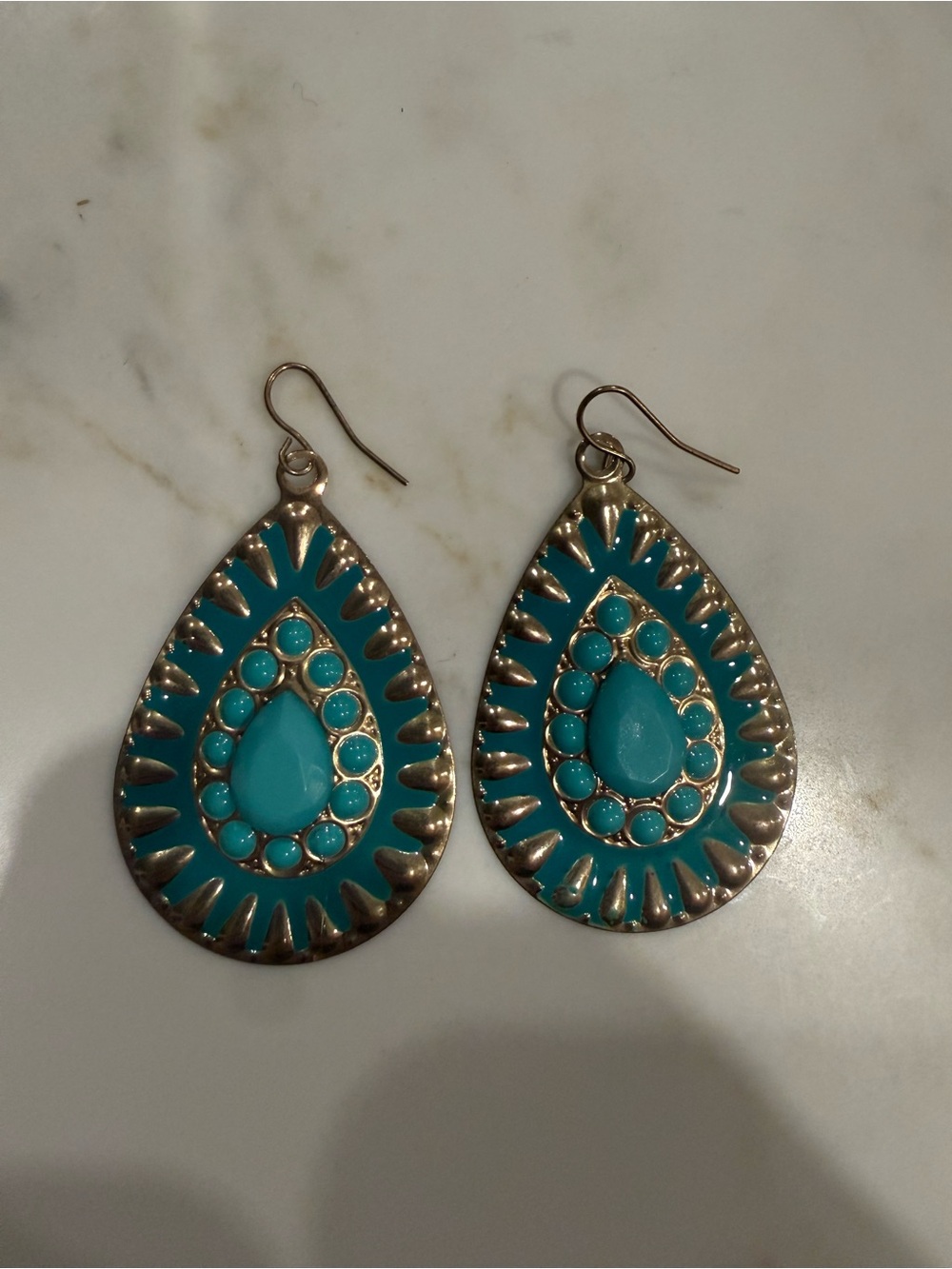 Turquoise Teardrop Dangle Earrings - Women Jewelry - very thin and light!